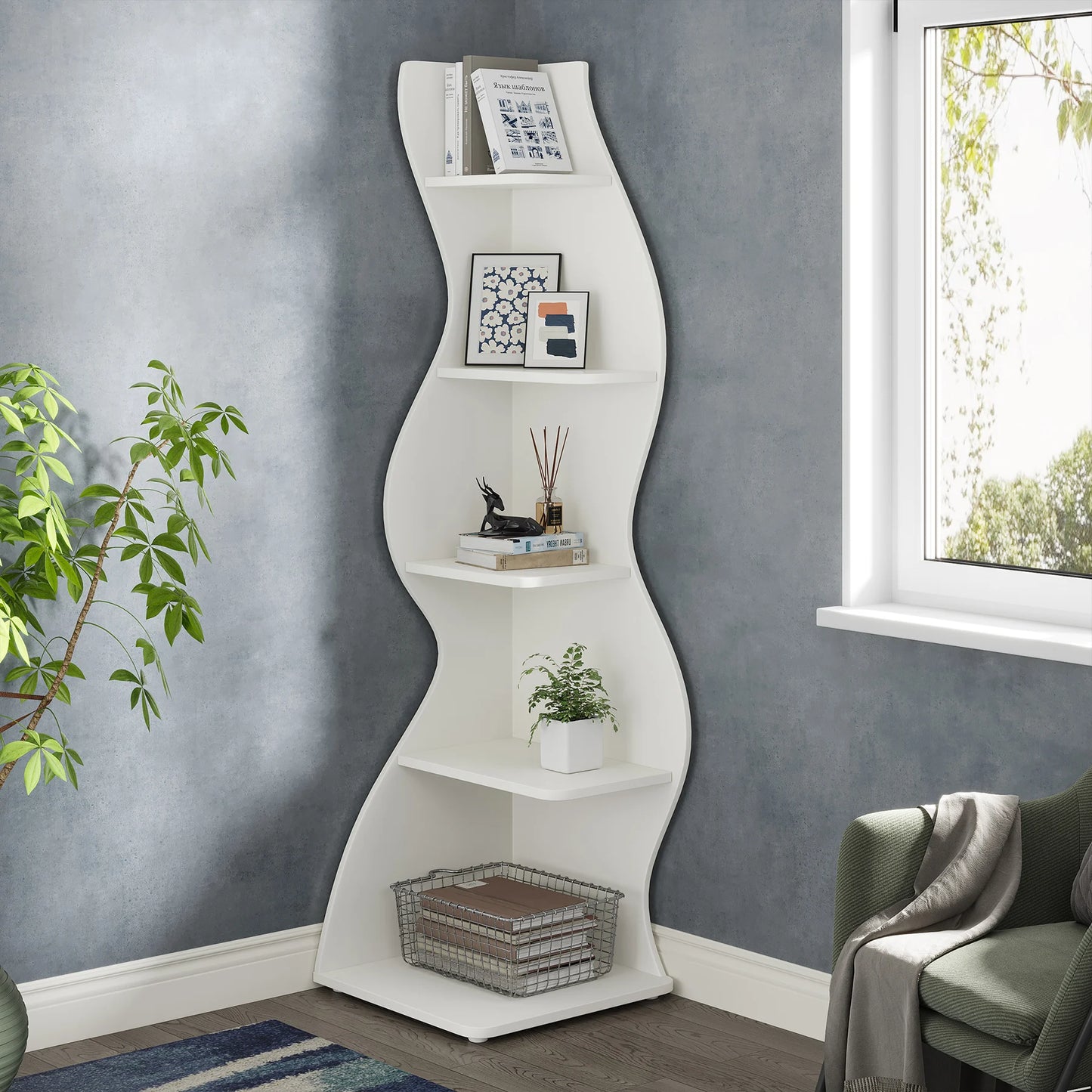 Tribesigns Modern 5 Tier Wooden Corner Storage Shelf