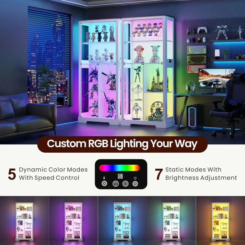 Glass Display Cabinet With RGB Lighting And 7 Tier Curio