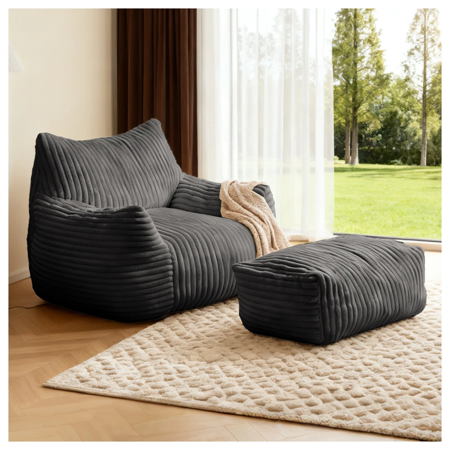 Bean Bag Chaise Lounge Chair With Ottoman For Living Room