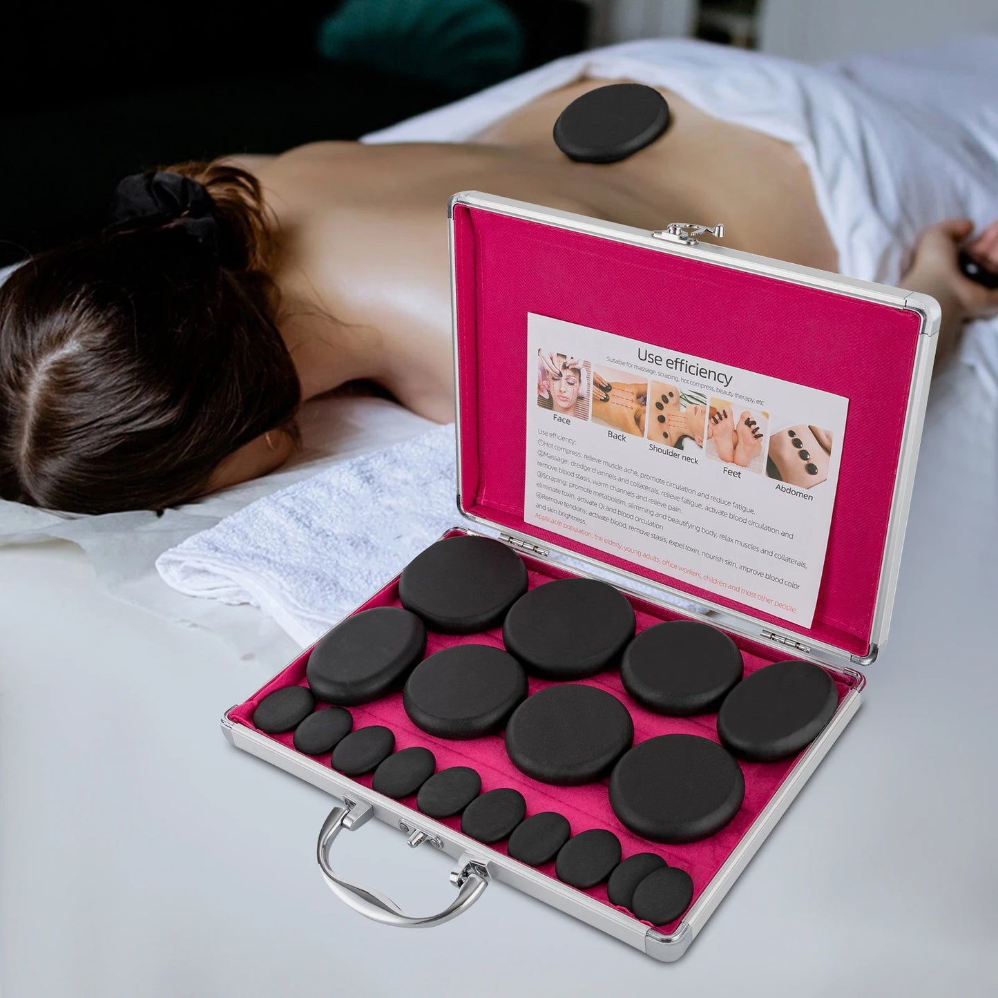 Volcanic Stone Massage Kit With Heating Box For Muscle Relief