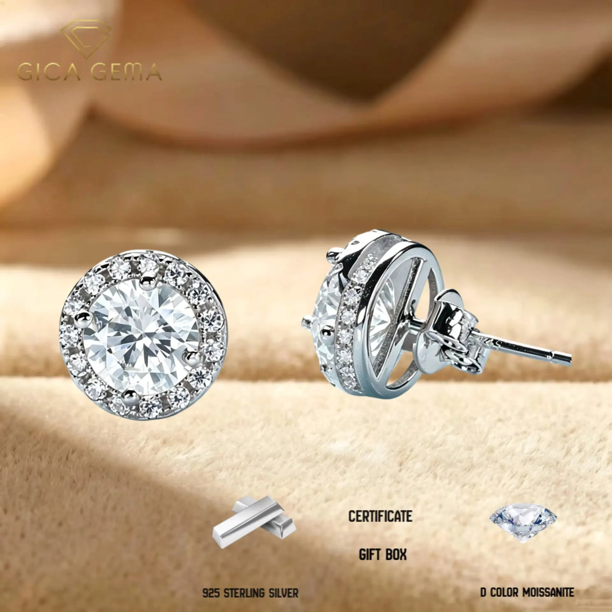 Premium Sterling Silver Moissanite Stud Earrings For Women