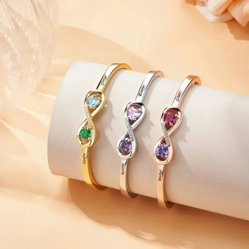 Custom Engraved Heart Birthstone Hand Copper Cuff Bracelet
