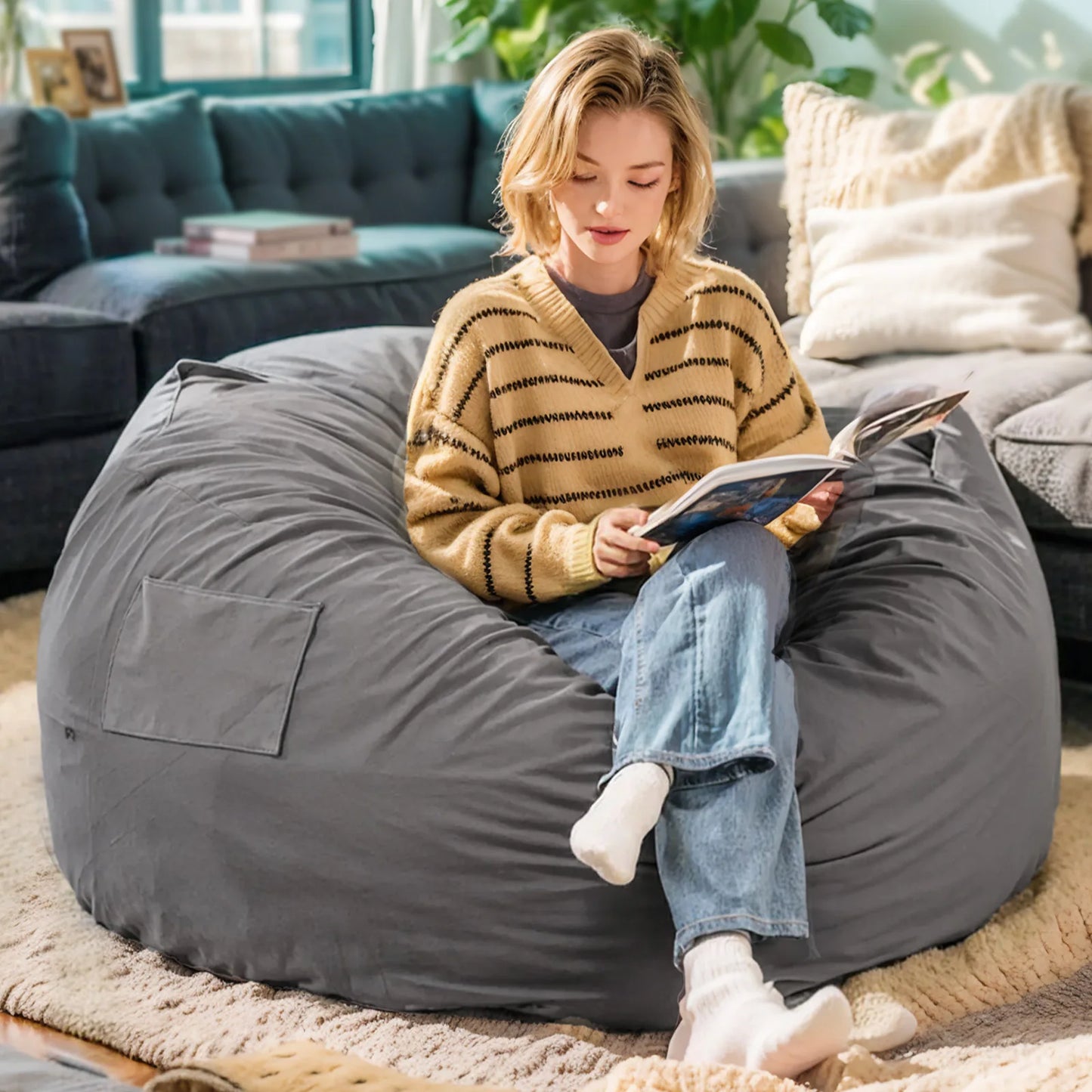 JHK Oversized Bean Bag Chair Removable Cover For Gaming
