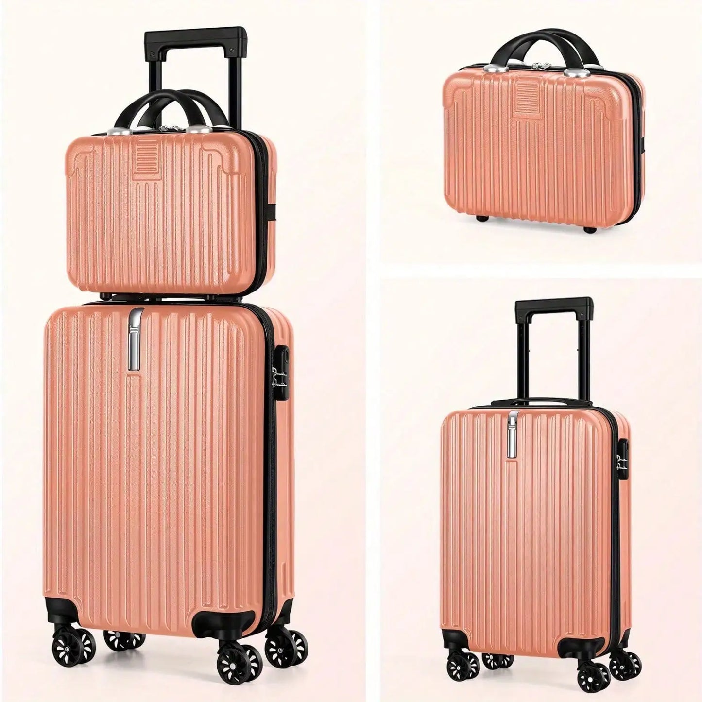2 Piece Hardside Luggage Set Airline Approved 4 Wheels Cosmetic Case