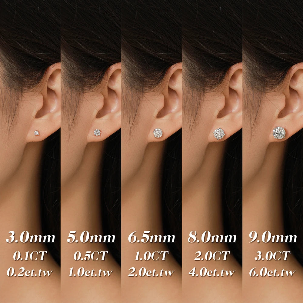 ATTAGEMS GenuineMoissaniteStones Four Claw Stud Earrings S925 Sterling Silver Jewelry