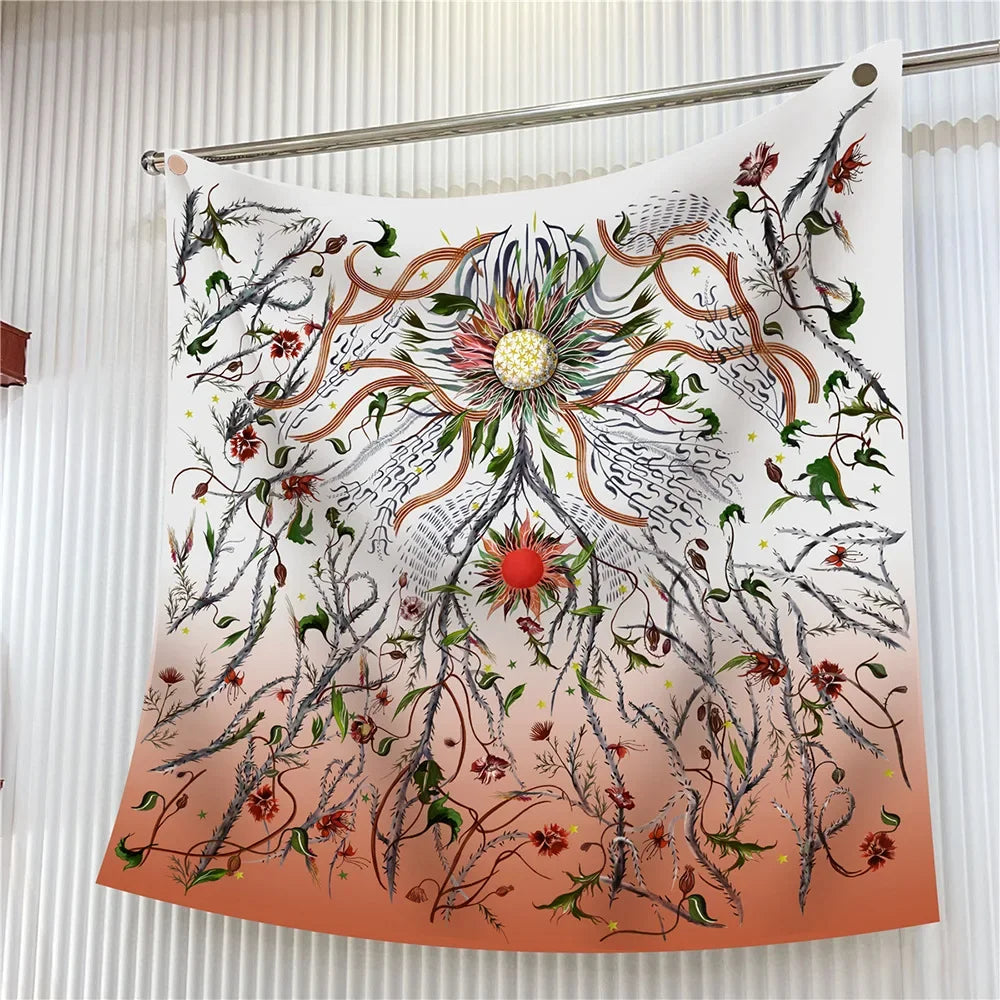Elegant Silk Floral Square Scarf for Women Hijab Shawl Accessory