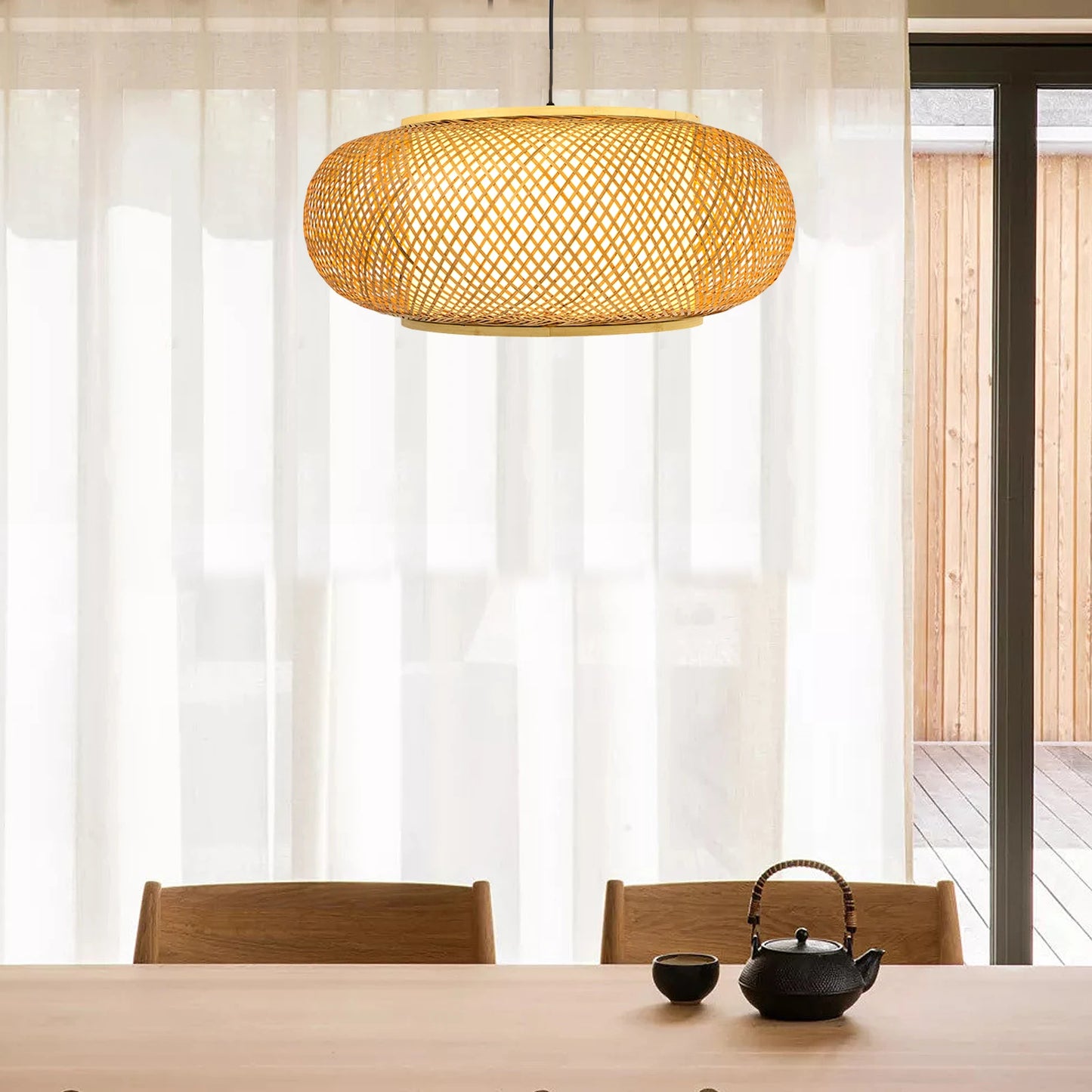 Bymaocar Natural Bamboo Wicker Pendant Lamp Modern Cage Chandelier EnergyEfficient