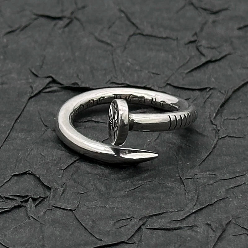 NONECN S925 Sterling Silver Retro Flat Nail Ring