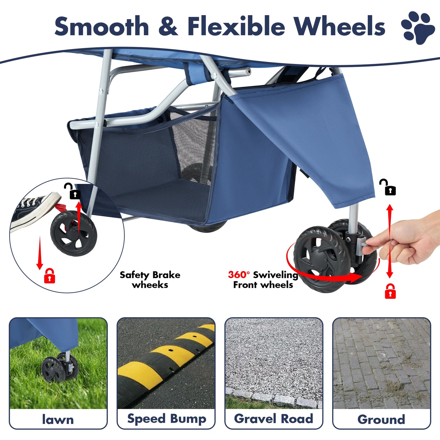 JHK Foldable Pet Stroller Three Wheel For Small Dogs Cats