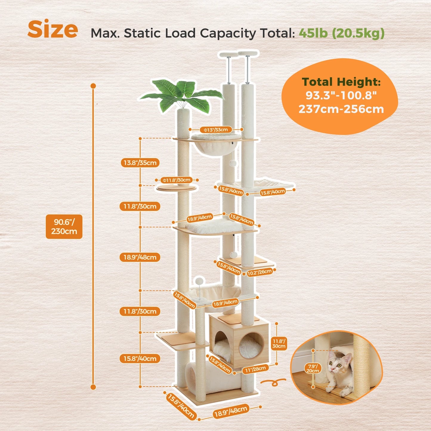 PAWZ Road Adjustable Wooden Cat Tree With Sisal Posts