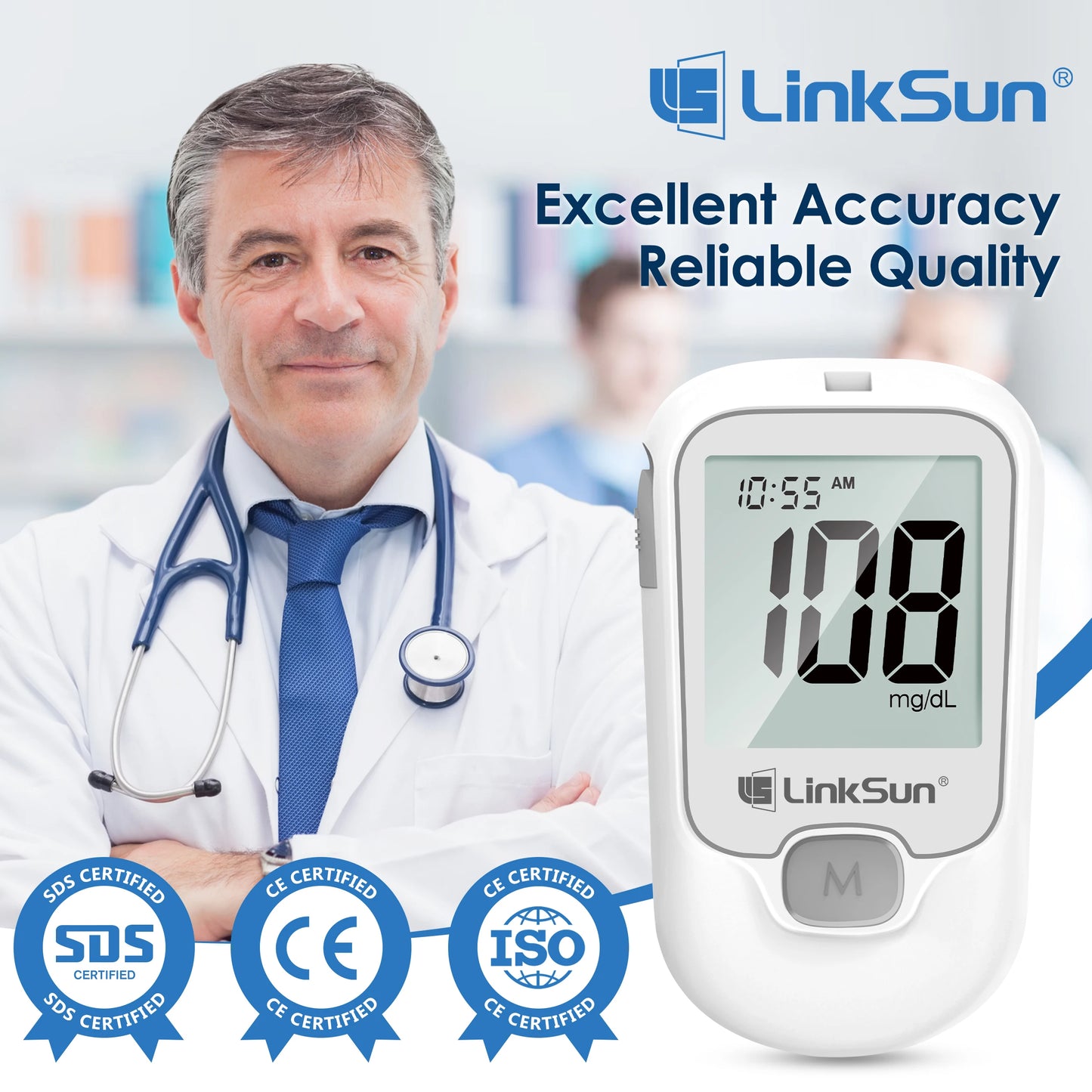 Linksun Blood Glucose Monitor 50 Strips Lancing Device