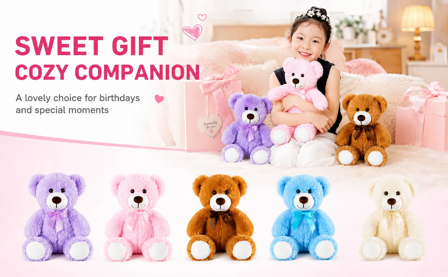 SNOWOLF Teddy Bear Plush Toy Gift For Girls Soft Huggable