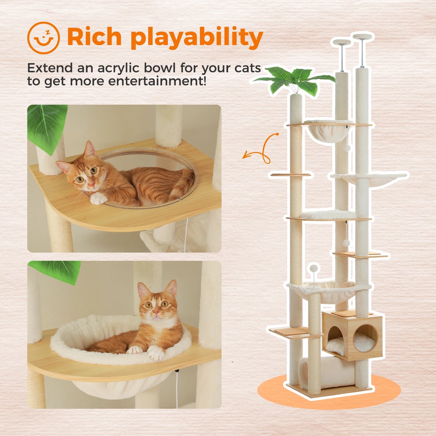PAWZ Road Adjustable Wooden Cat Tree With Sisal Posts