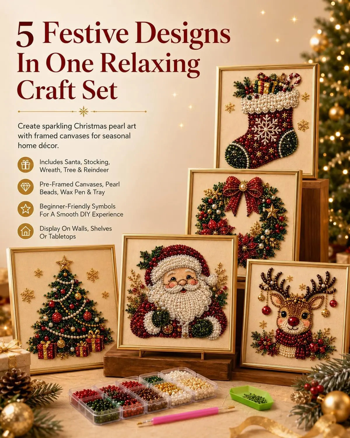 Christmas Pearl Diamond Painting Art Kit With Frame