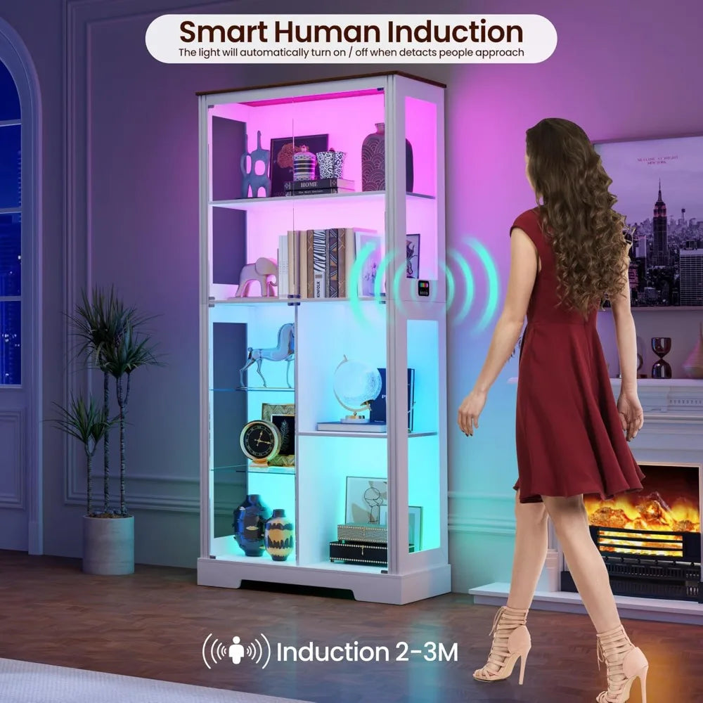 Glass Display Cabinet With RGB Lighting And 7 Tier Curio