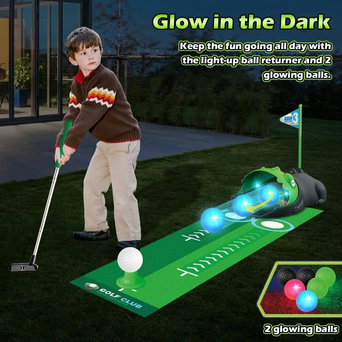 VATOS Kids Golf Set Auto Returner Night Light Indoor Outdoor