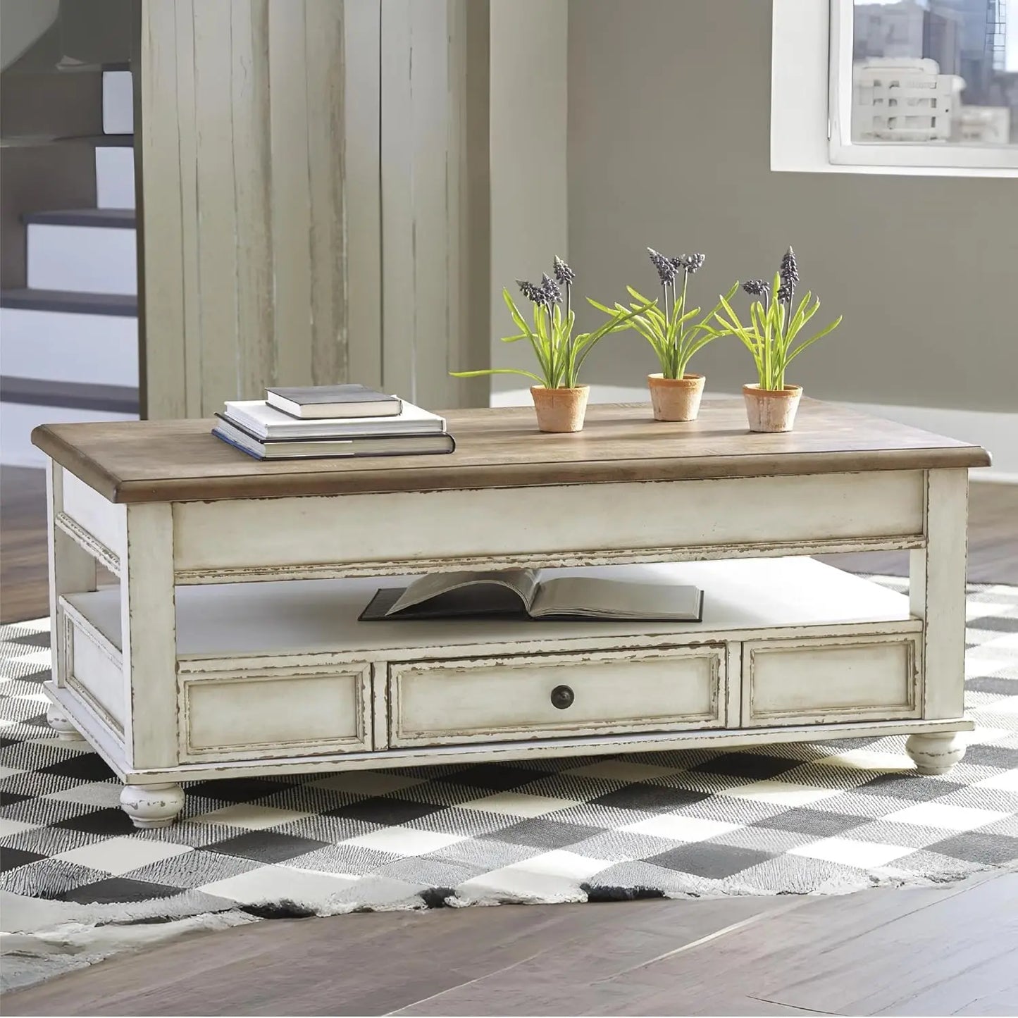 Vintage Farmhouse Lift Top Coffee Table With Storage Drawer Custom