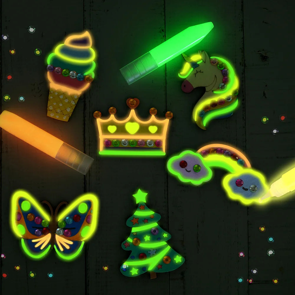 Wooden Magnet Craft Kit With Glow Paints And Gem Stickers
