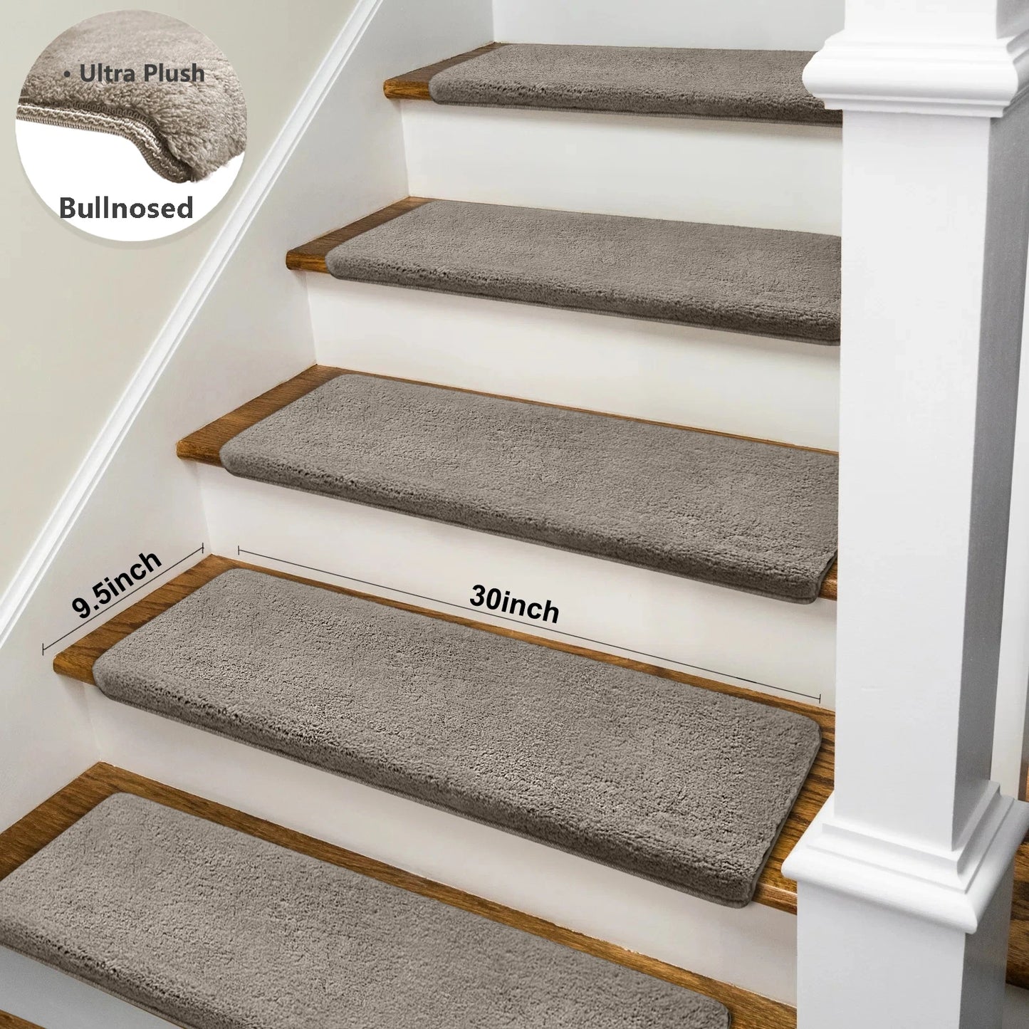 None Bullnose Non-Slip Stair Treads Ultra Plush Washable Adhesive Carpet Mats For Elderly And Pets - Safe And Non Slip