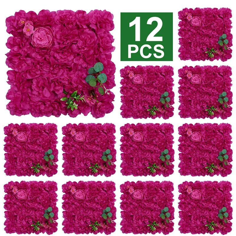 RUEESEECN 12Pcs Artificial Roses Wall Panel Backdrop 3D