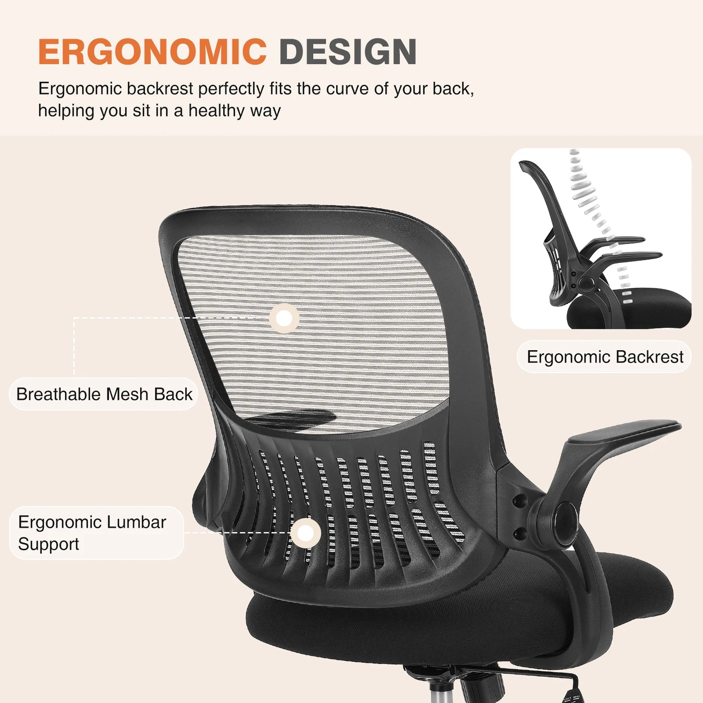 JHK Ergonomic Mid Back Mesh Office Chair With Lumbar Support