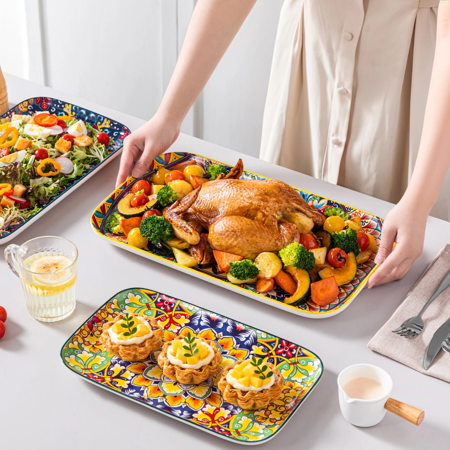 MALACASA Ceramic Rectangular Salad And Dessert Plates Set