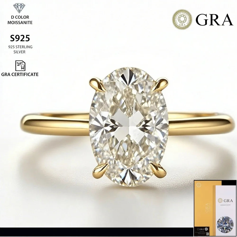 Oval Moissanite Ring Silver Four Claw Setting For Women