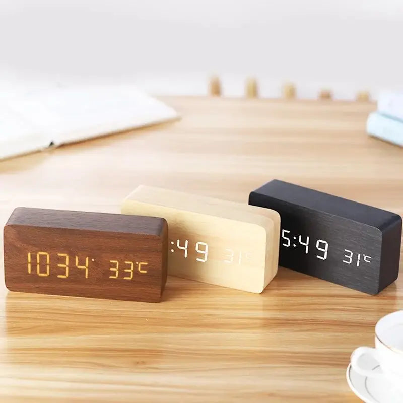 Niditon Wooden Digital Alarm Clock With Temperature Display