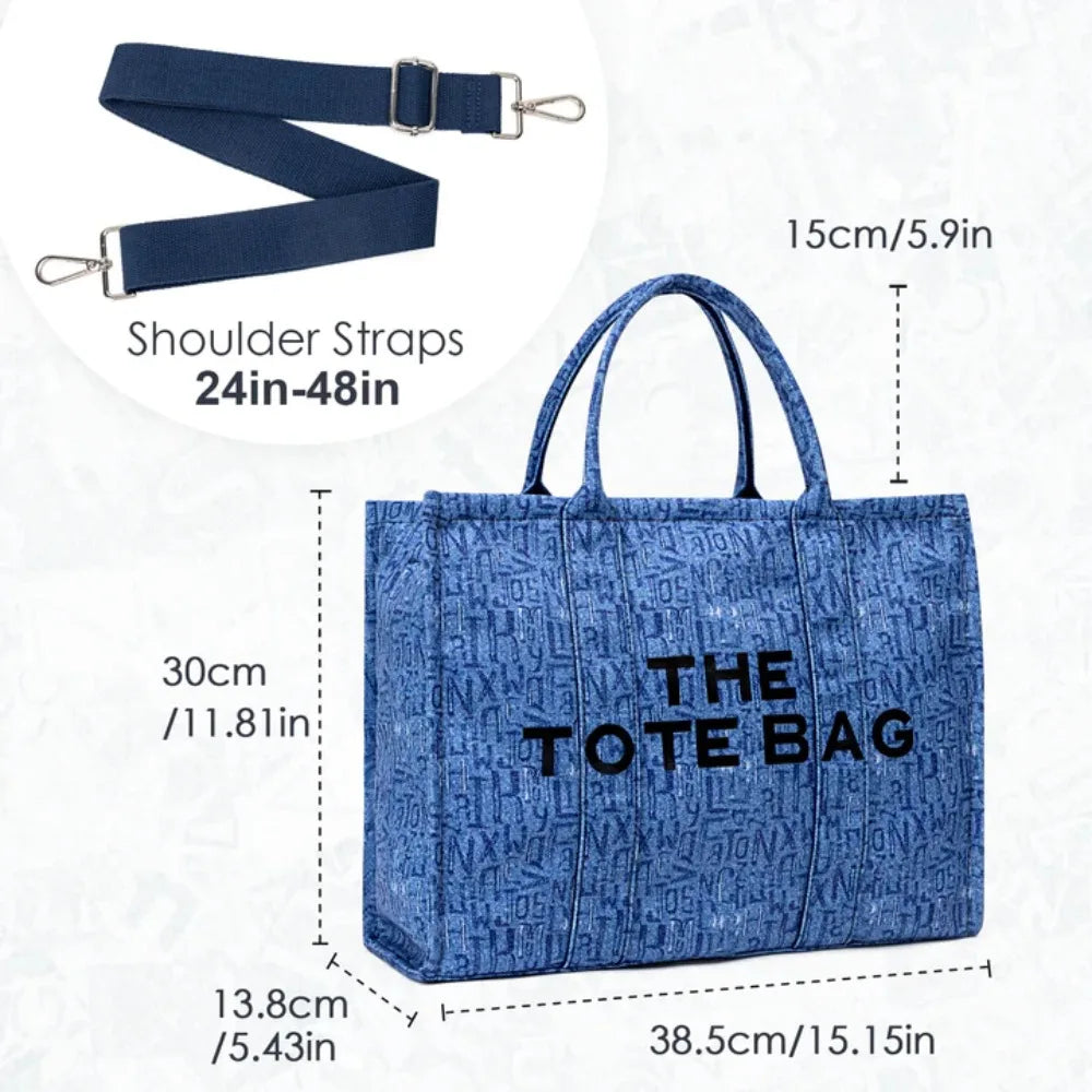 Denim Canvas Tote Bag For Women Large Capacity Casual