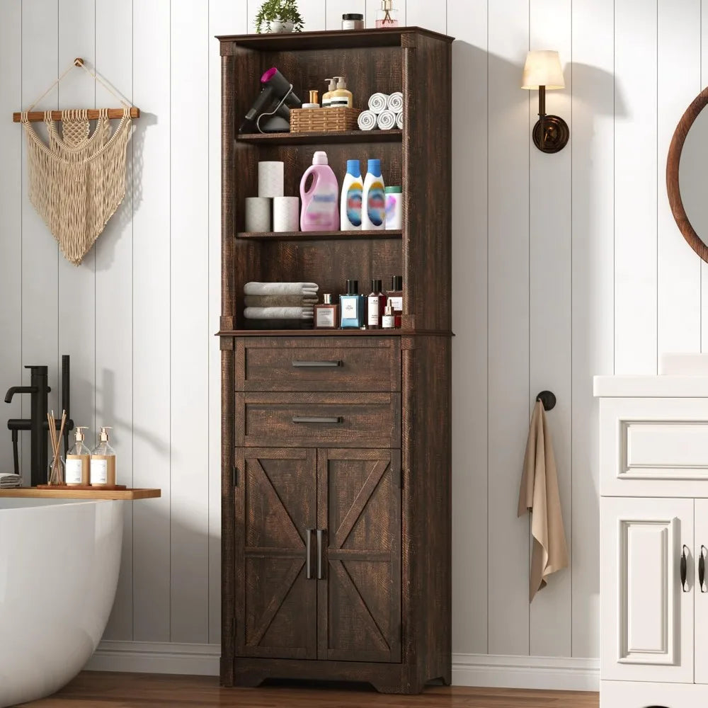 XMSJ Farmhouse Tall Bathroom Storage Cabinet Freestanding Ultra Expandable Drawers