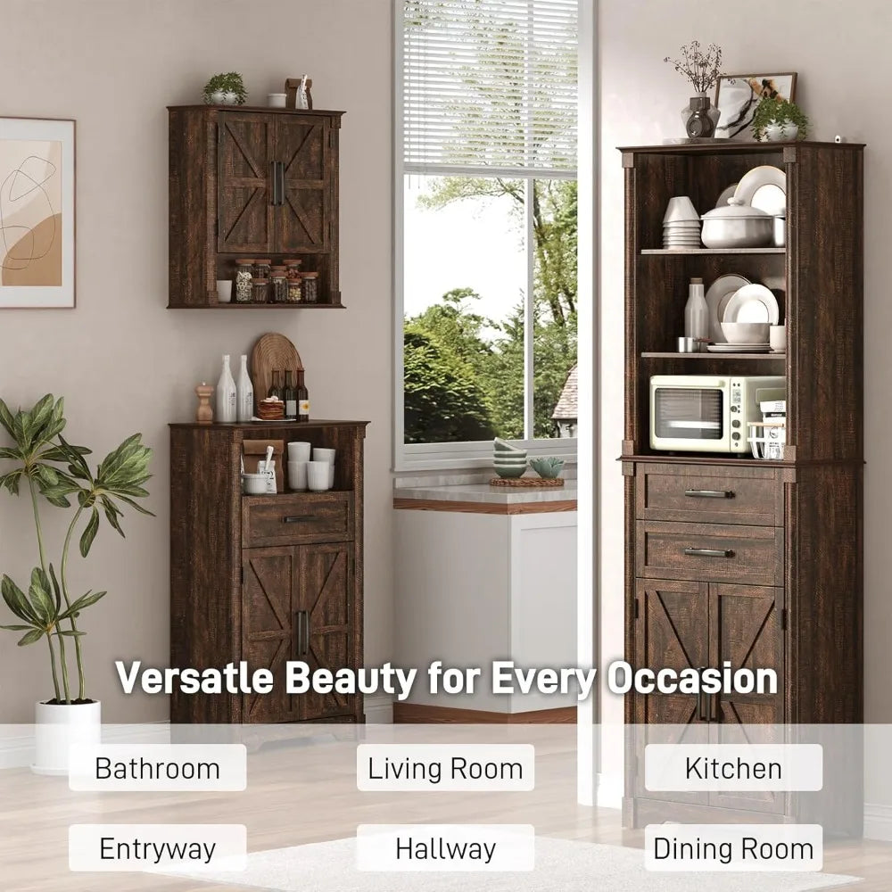 XMSJ Farmhouse Tall Bathroom Storage Cabinet Freestanding Ultra Expandable Drawers