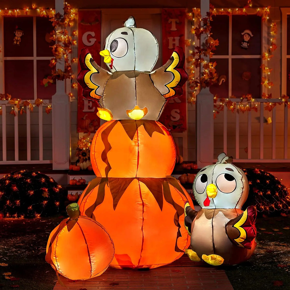 Joyfy Thanksgiving Pumpkin Turkey Inflatable With LED Outdoor Decoration