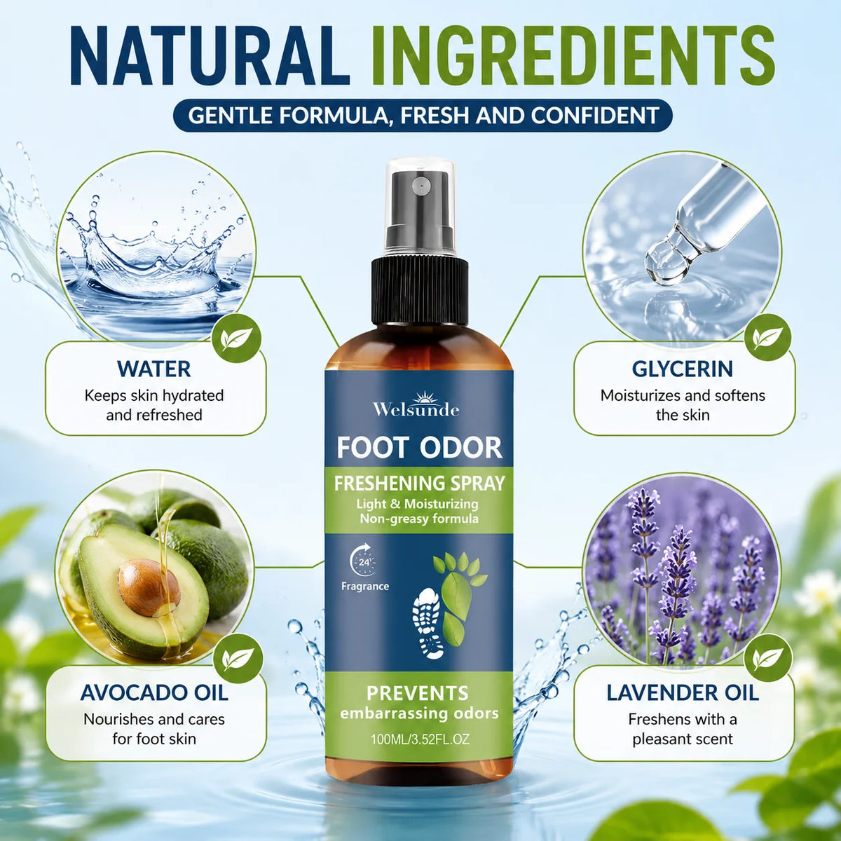 Welsunde Natural Foot And Shoe Odor Control Deodorant Spray