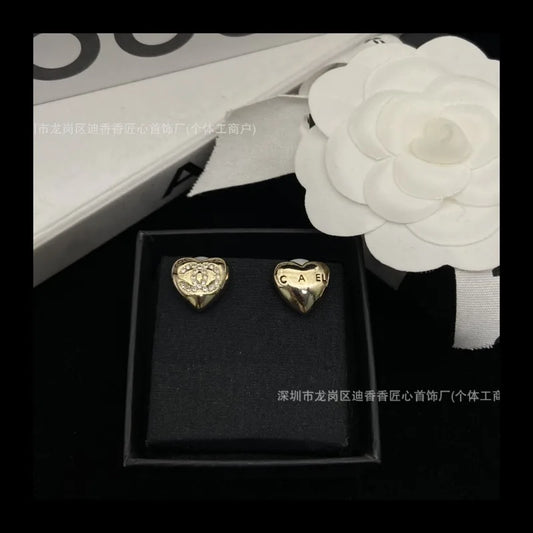 New Double Gloss Love Stud Earrings Women's Diamond-set Heart-shaped Pair Tide