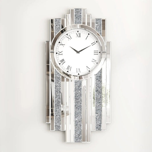Modern Mirror Wall Clock With Crystal Sparkle Design Living Room