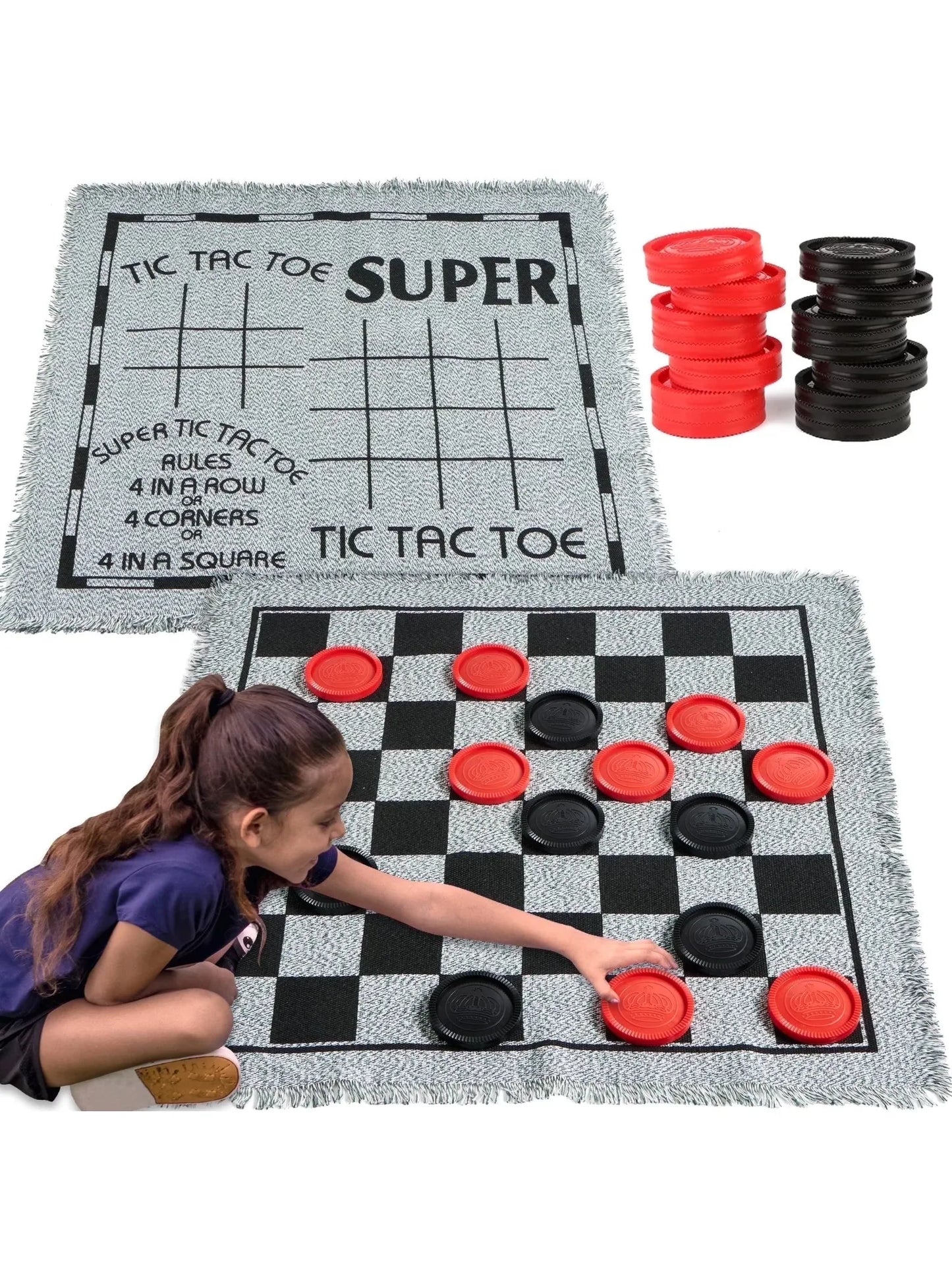 Joyfy 3-in-1 Vintage Giant Checkers Tic Tac Toe Game