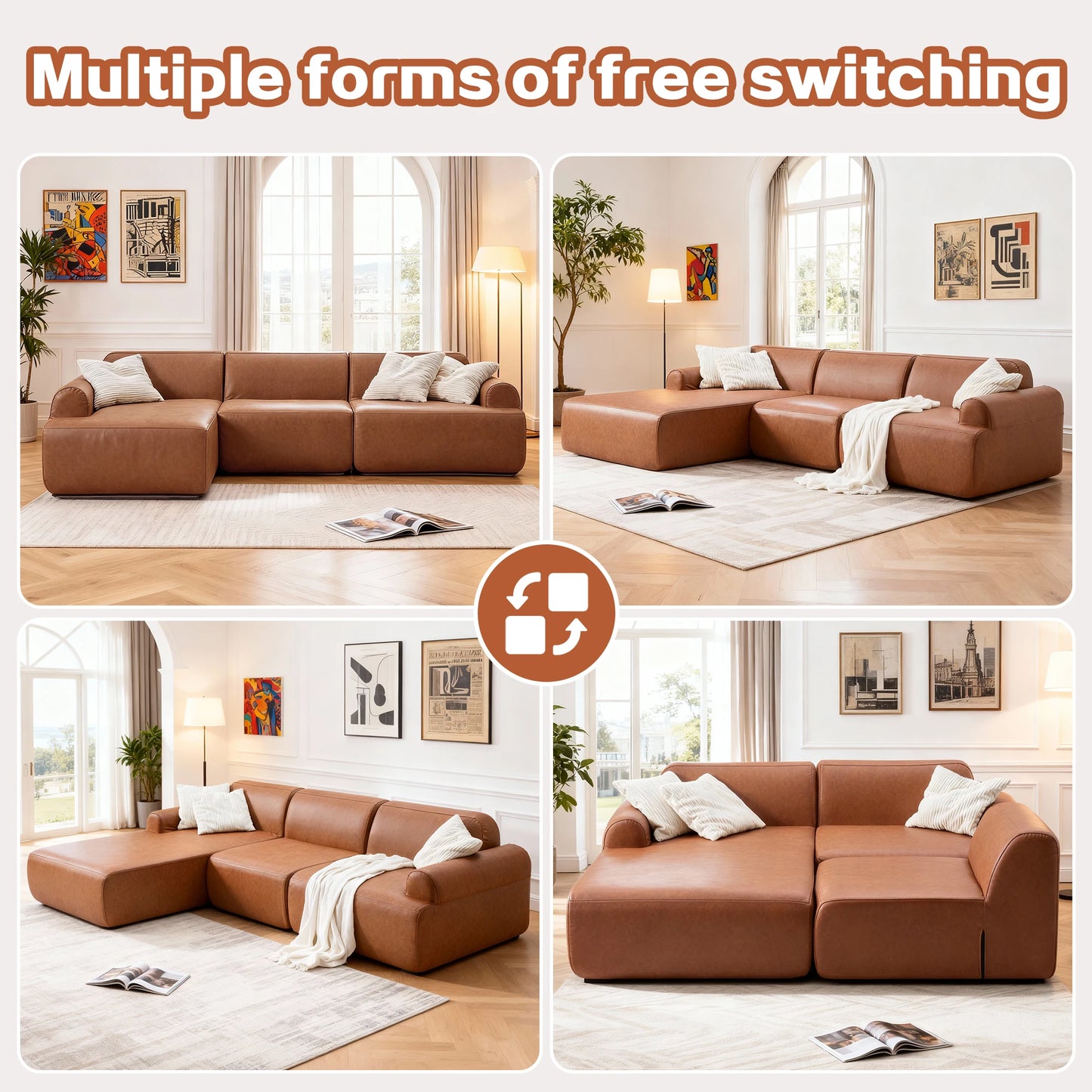 THOLASIS L Shaped Modular Leather Sofa For Family Spaces