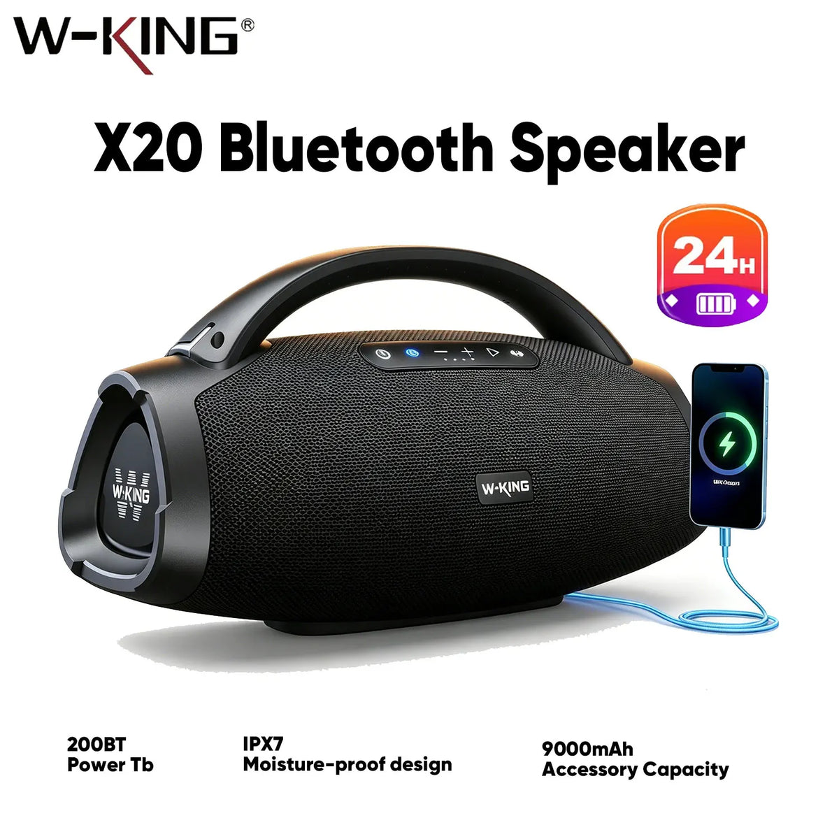 W-KING Waterproof Bluetooth Party Speaker With Powerful Bass