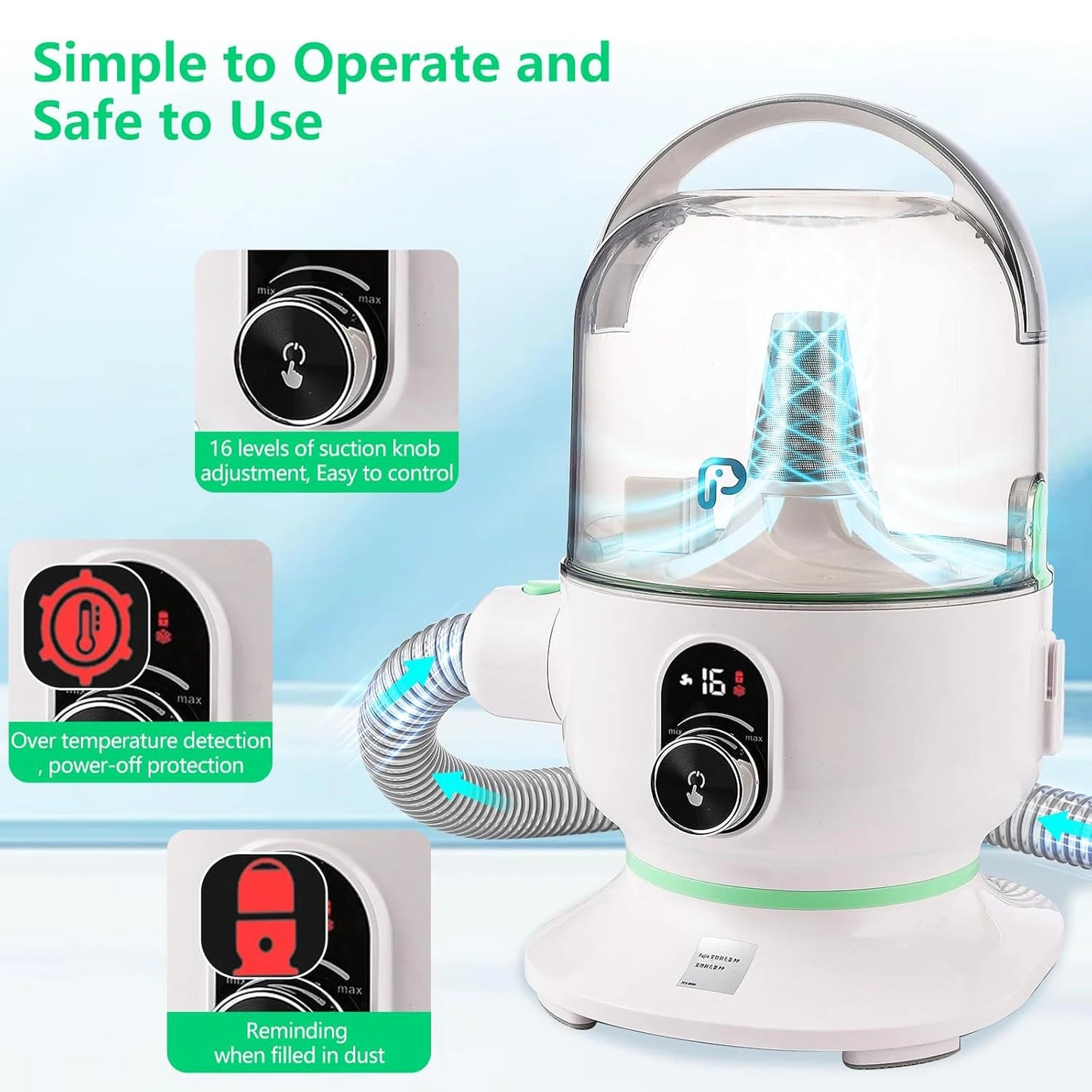 DishyKooker Pet Grooming Kit With 2L Vacuum And 5 Tools