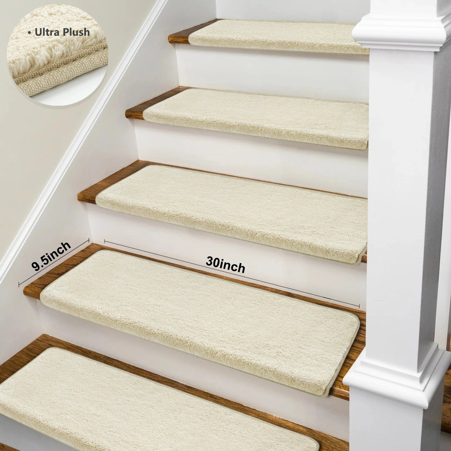 None Bullnose Non-Slip Stair Treads Ultra Plush Washable Adhesive Carpet Mats For Elderly And Pets - Safe And Non Slip