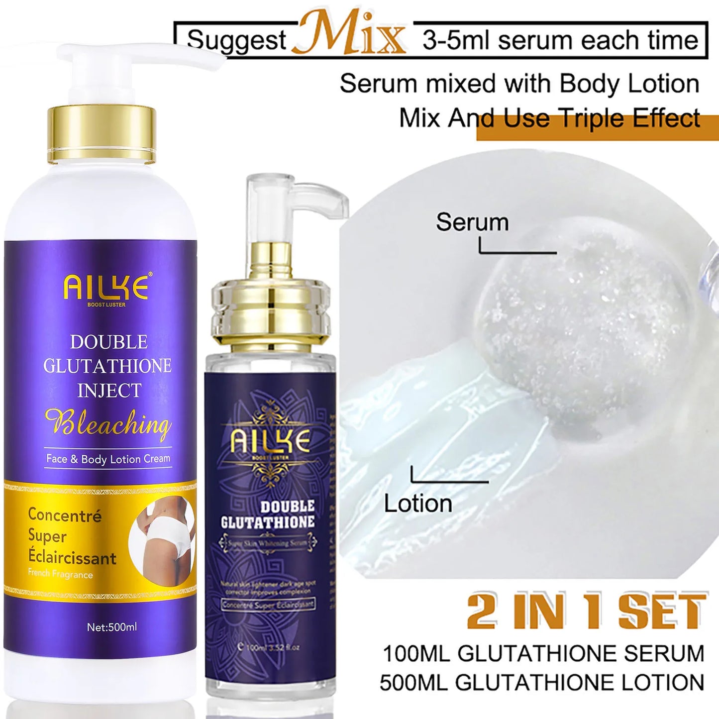 AILKE Glutathione 5in1 Women Skin Care Kit With Body Lotion Serum Dark Spot Cream Brightening Soap