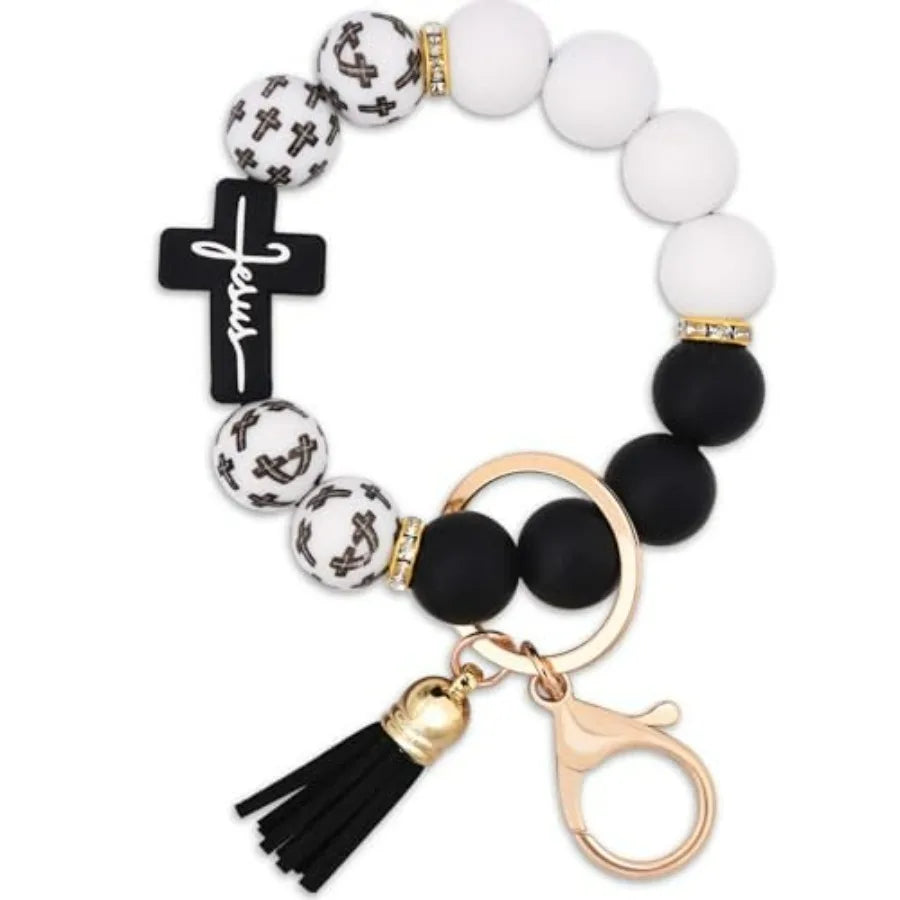 Silicone Beaded Keychain Wristlet For Women And Girls