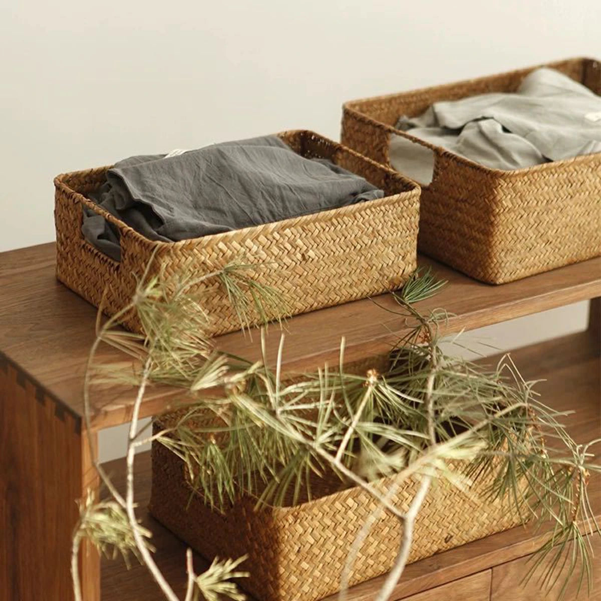 Natural Large Woven Seagrass Basket For Home Kitchen Storage