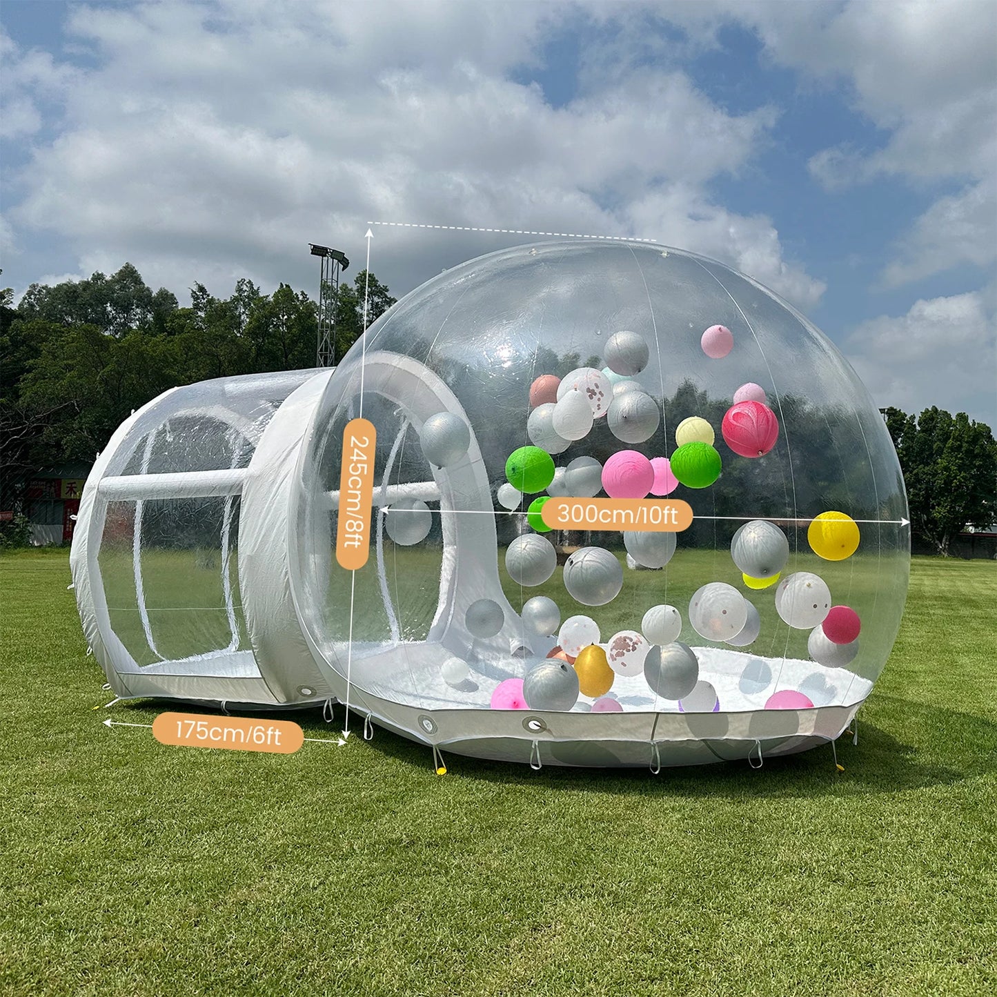 RTS Inflatable 3M 10ft PVC Bubble House Castle for Kids - 750W Blower and 100 Balloons