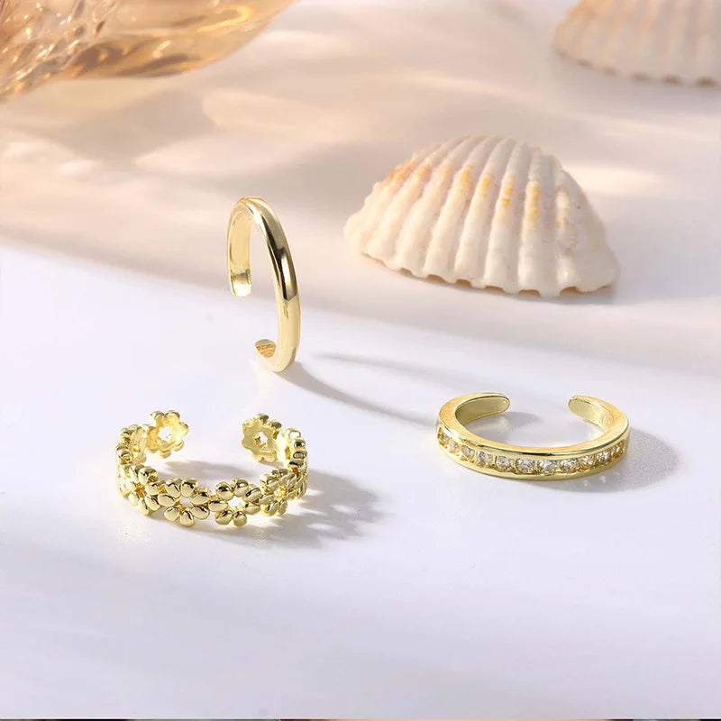 14K Gold Filled Toe Rings for Women Adjustable CZ Flower