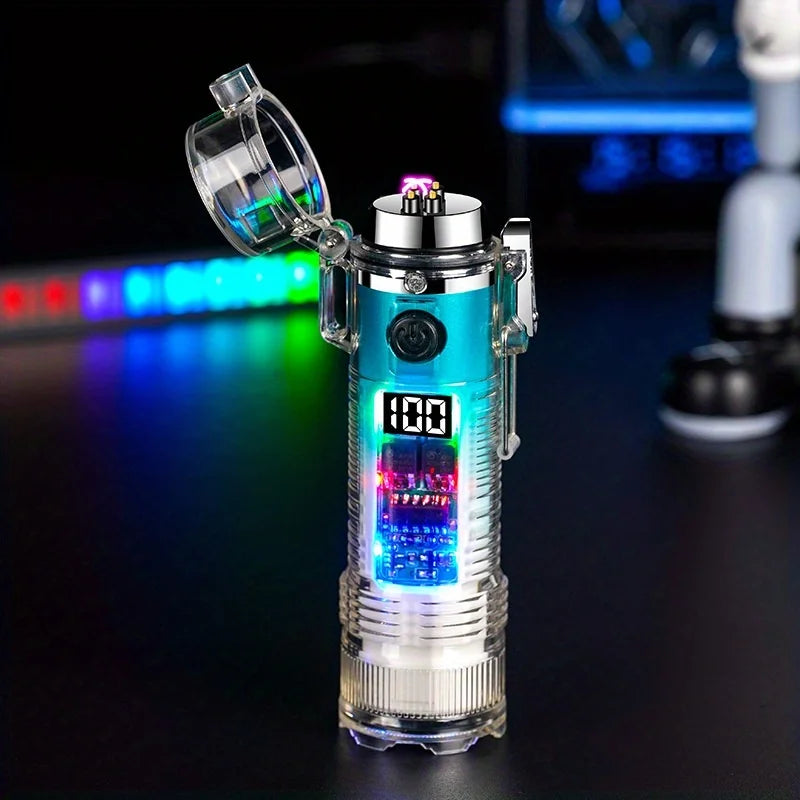 TopFlames Transparent Cylindrical Arc Plasma Lighter With Flashlight TypeC