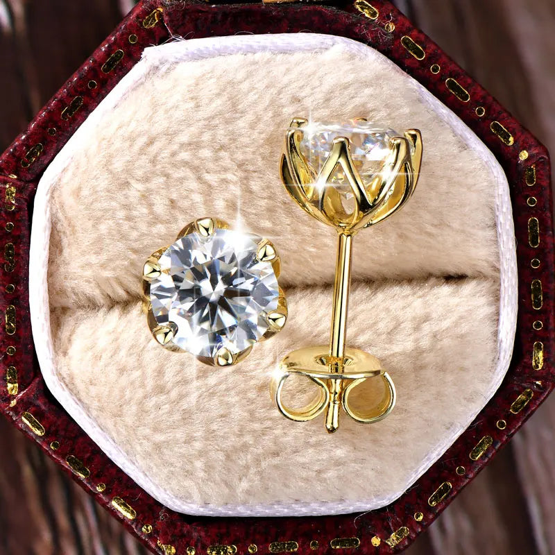 OXTAO Certified Moissanite Circular Stud Earrings In Gold Filled Setting