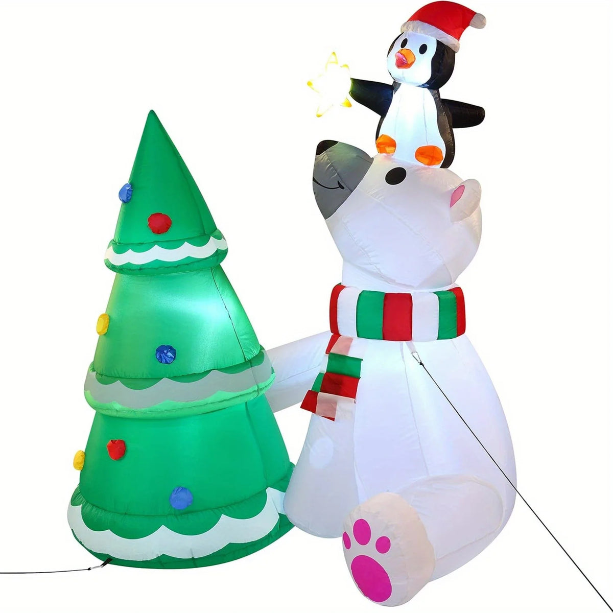 Joyfy Christmas Inflatable Polar Bear With Penguin Tree LED Decoration