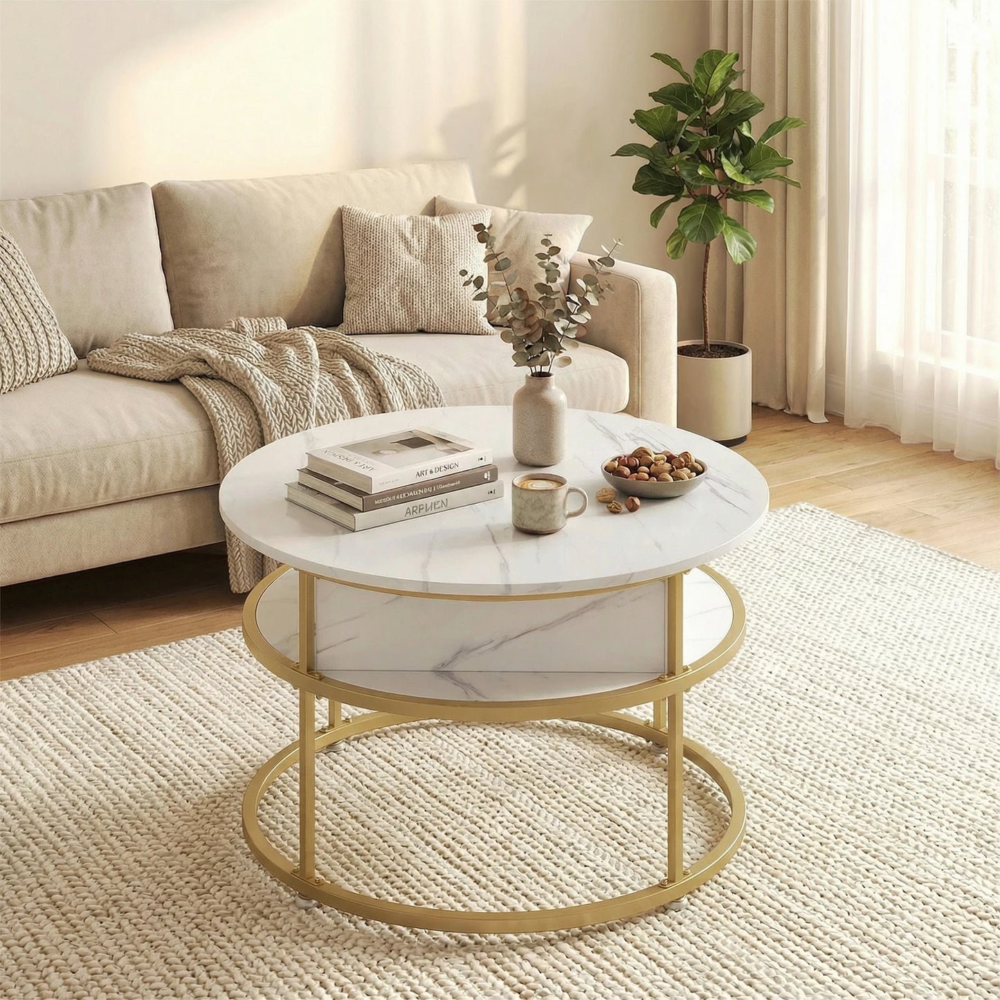 HOMASIS Lift Top Coffee Table With Hidden Compartment And Shelves