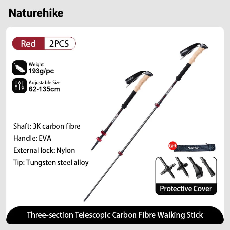 Naturehike Lightweight Carbon Fiber Collapsible Trekking Poles for Hiking